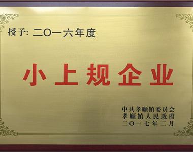 2017年獲孝順鎮(zhèn)人民政府頒發(fā)的小上規(guī)企業(yè)